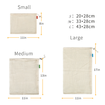 Customized logo Reusable Cotton Mesh Produce Bags Cotton Bag With Draw String